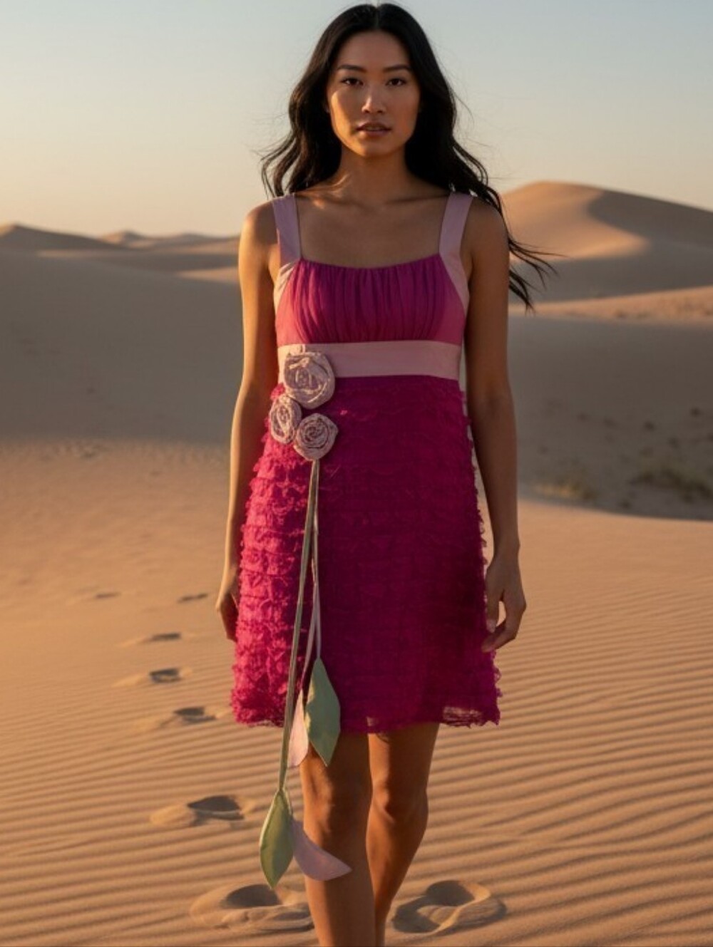 Women's Fuchsia Pink Floral A-line Dress